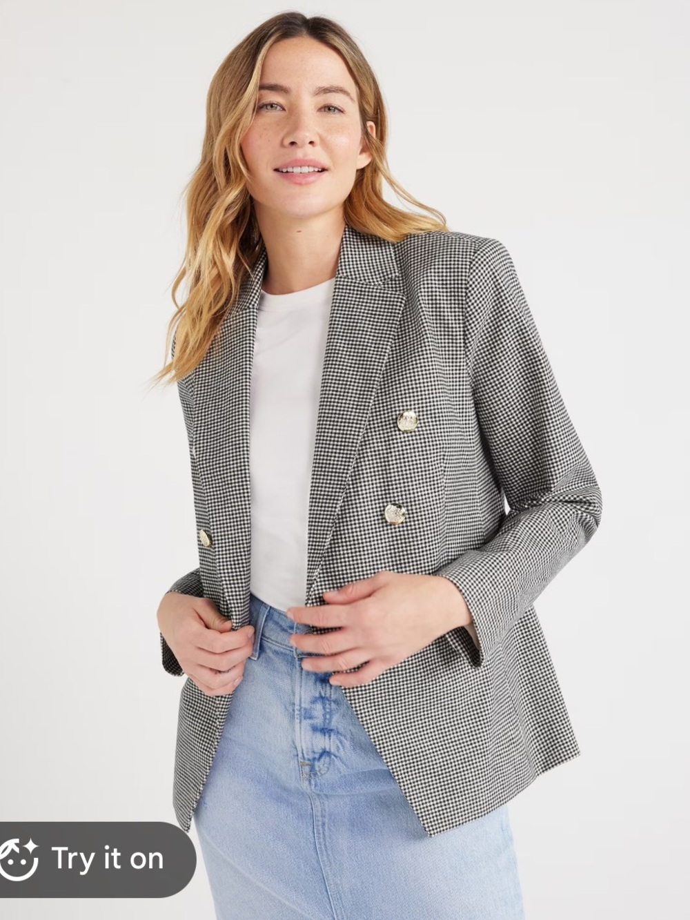 Black & White Houndstooth Double-Breasted Blazer